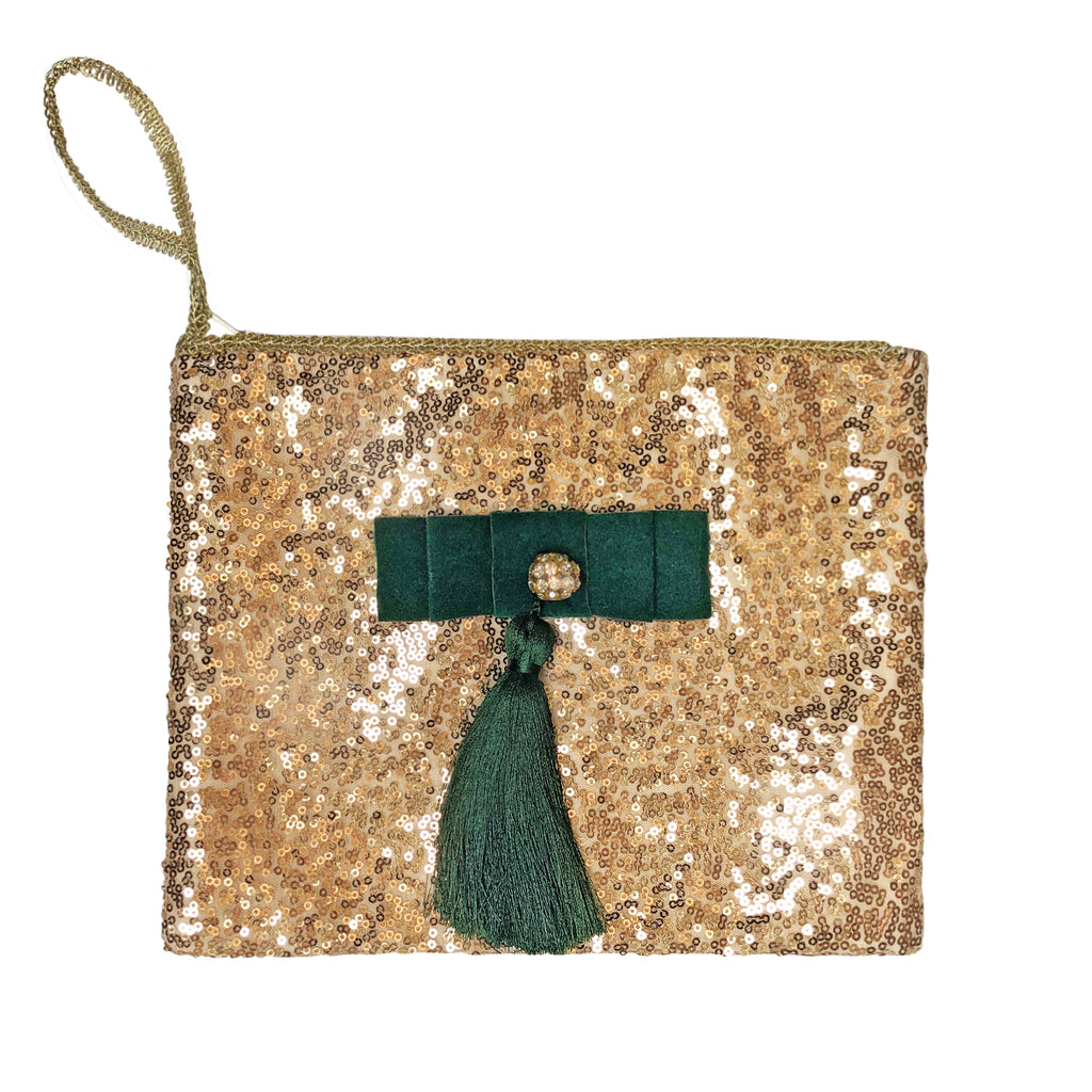 Gold sales sequin clutch